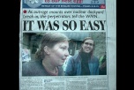 Tidningsframsida med bild på ett leende par. Text "It was so easy"