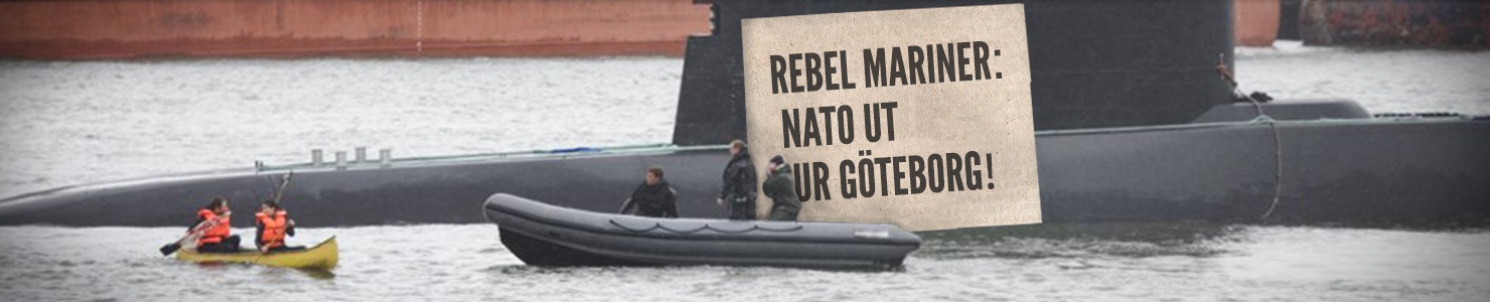 Natos ubåt möter Ofogs kanot i Göteborgs hamn. "Nato ut ur Göteborg"